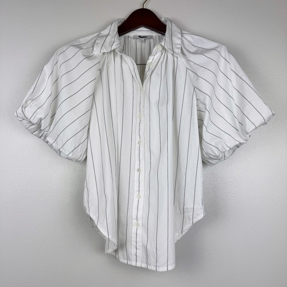 Madewell Shirred Bubble-Sleeve Button-Up Shirt Stripes White Size S NWT - Picture 4 of 8